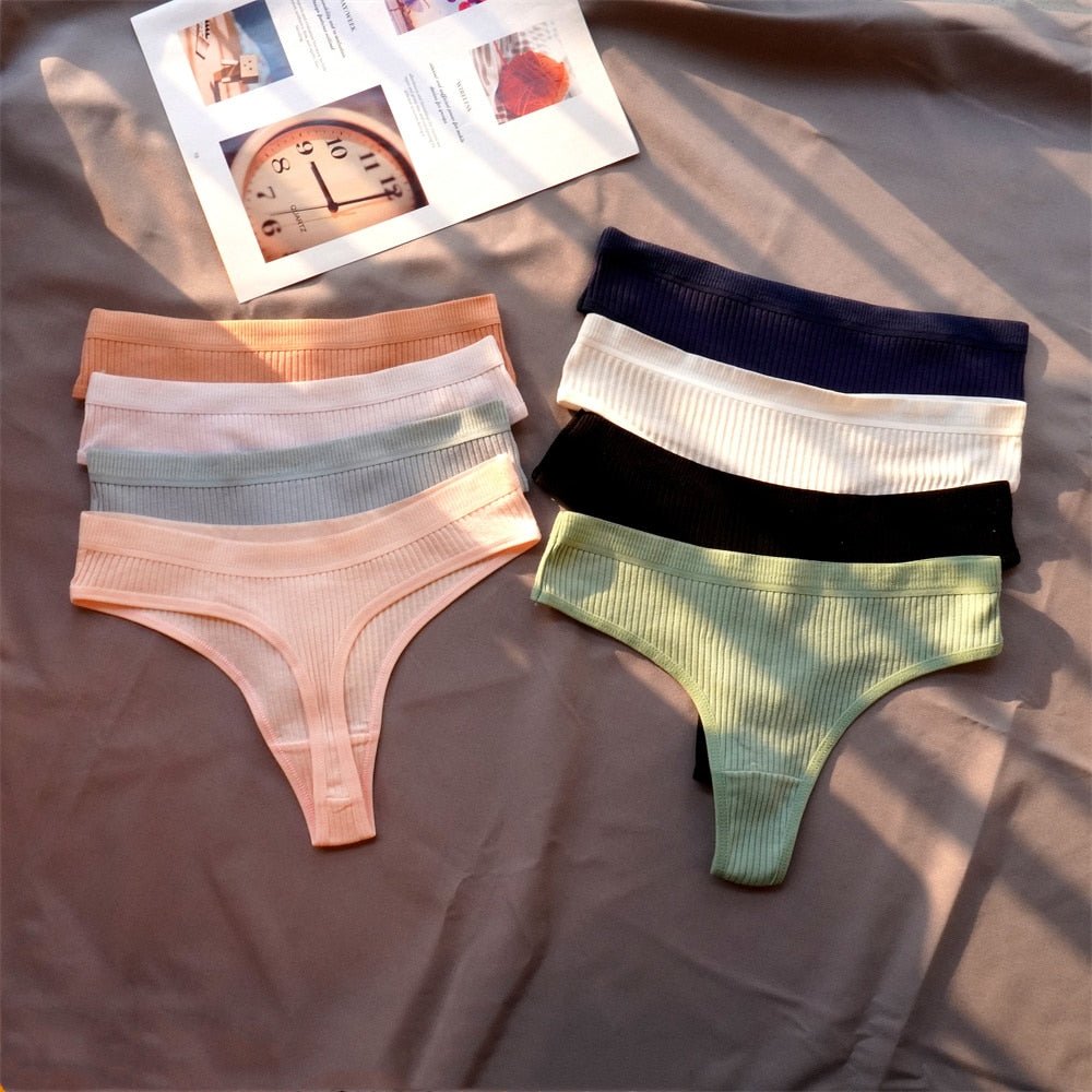 3 Pcs Seamless Ladies Ribbed Cotton Thong Simple Women&#39;s Low Waist Bikini Briefs Sports Girls Underwear Plus Size | TageUnlimited