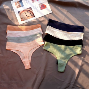 3 Pcs Seamless Ladies Ribbed Cotton Thong Simple Women&#39;s Low Waist Bikini Briefs Sports Girls Underwear Plus Size | TageUnlimited