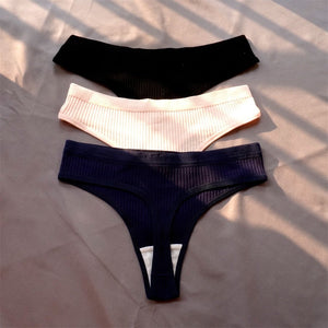 3 Pcs Seamless Ladies Ribbed Cotton Thong Simple Women&#39;s Low Waist Bikini Briefs Sports Girls Underwear Plus Size | TageUnlimited