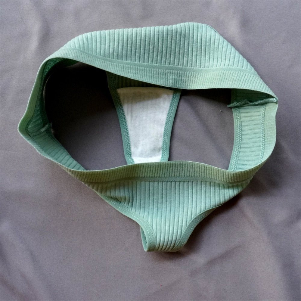 3 Pcs Seamless Ladies Ribbed Cotton Thong Simple Women&#39;s Low Waist Bikini Briefs Sports Girls Underwear Plus Size | TageUnlimited