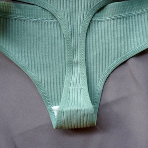 3 Pcs Seamless Ladies Ribbed Cotton Thong Simple Women&#39;s Low Waist Bikini Briefs Sports Girls Underwear Plus Size | TageUnlimited