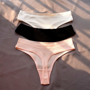 3 Pcs Seamless Ladies Ribbed Cotton Thong Simple Women&#39;s Low Waist Bikini Briefs Sports Girls Underwear Plus Size | TageUnlimited