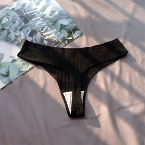 3 Pcs Seamless Ladies Ribbed Cotton Thong Simple Women&#39;s Low Waist Bikini Briefs Sports Girls Underwear Plus Size | TageUnlimited
