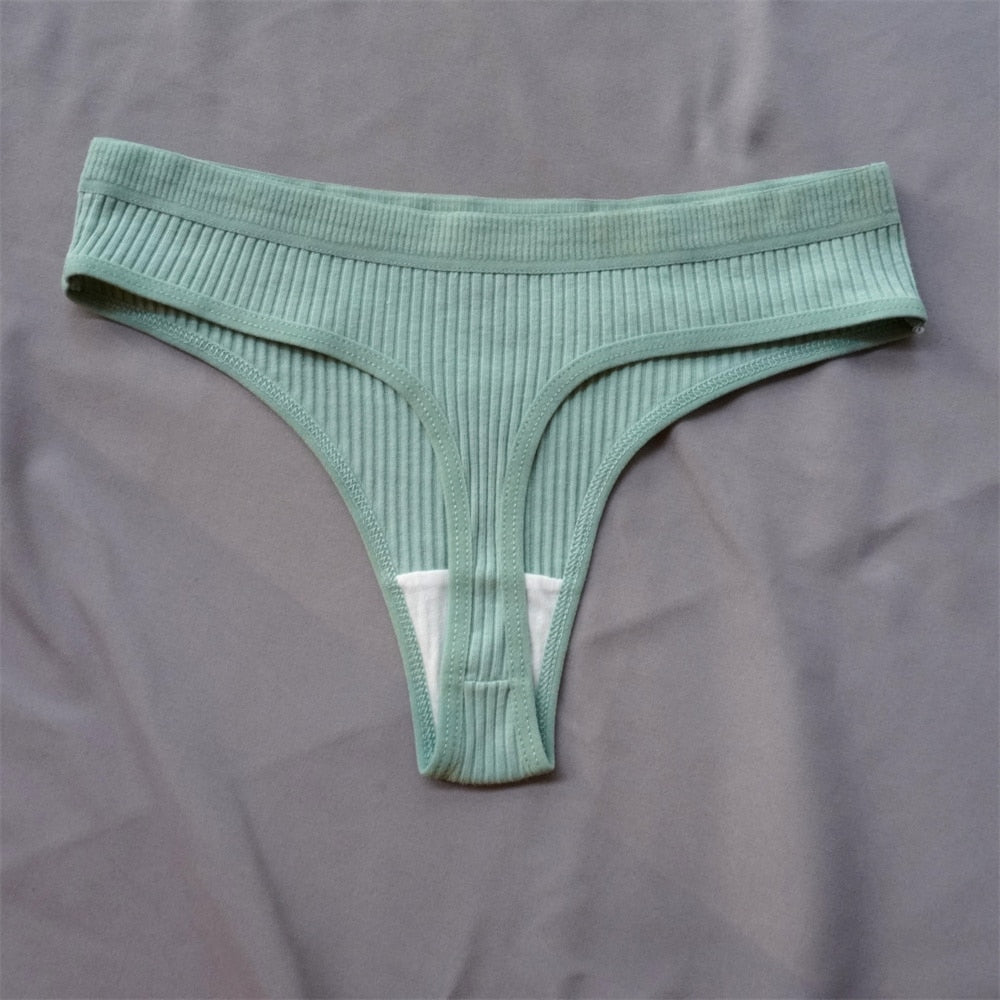 3 Pcs Seamless Ladies Ribbed Cotton Thong Simple Women&#39;s Low Waist Bikini Briefs Sports Girls Underwear Plus Size | TageUnlimited