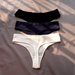 3 Pcs Seamless Ladies Ribbed Cotton Thong Simple Women&#39;s Low Waist Bikini Briefs Sports Girls Underwear Plus Size | TageUnlimited
