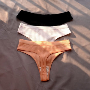 3 Pcs Seamless Ladies Ribbed Cotton Thong Simple Women&#39;s Low Waist Bikini Briefs Sports Girls Underwear Plus Size | TageUnlimited