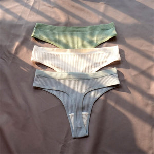 3 Pcs Seamless Ladies Ribbed Cotton Thong Simple Women&#39;s Low Waist Bikini Briefs Sports Girls Underwear Plus Size | TageUnlimited