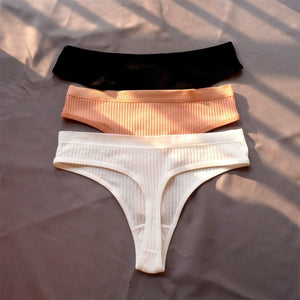 3 Pcs Seamless Ladies Ribbed Cotton Thong Simple Women&#39;s Low Waist Bikini Briefs Sports Girls Underwear Plus Size | TageUnlimited