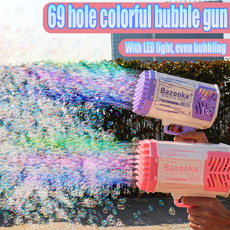 Bubble Gun Rocket 69 Holes Soap Bubbles Machine Gun Shape Automatic Blower With Light Toys For Kids Pomperos | 0 | TageUnlimited