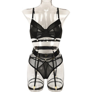4pcs See Through Bondage Lingerie Sexy Lingerie Lace Bra and Panty Garters Private Label Black Transparent Women Lingeries Lace | Tage-Active