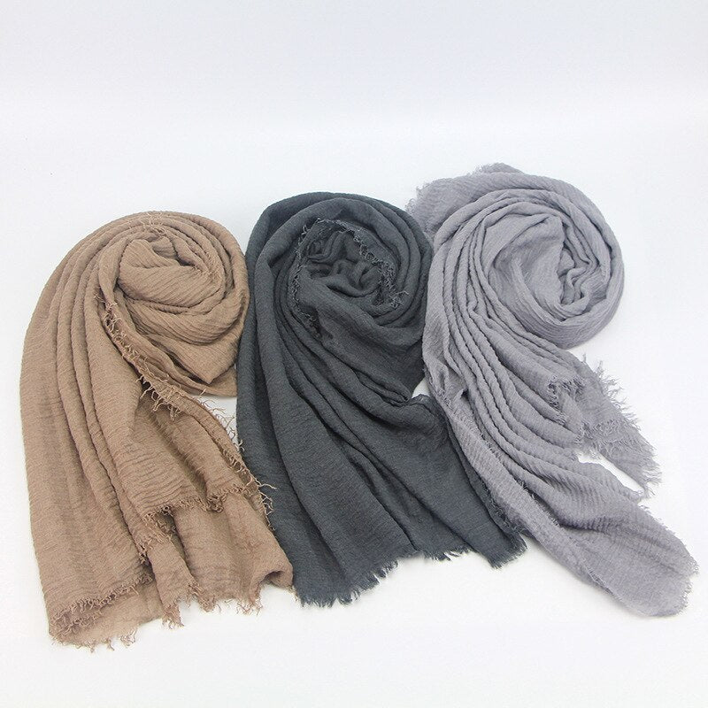 70x175CM Women Islam hijab Maxi Crinkle Shawl Cotton and Linen Women Ladies Simple Daily Wrap Hijabs Plain Muslim Headscarf | TageUnlimited