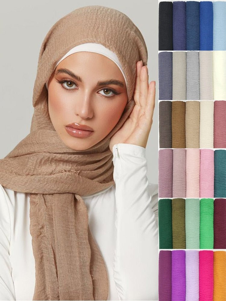 95*180CM Women Muslim Crinkle Hijab Scarf Femme Musulman Soft Cotton Headscarf Islamic Hijab Shawls Wraps Head Scarves wholesale | TageUnlimited