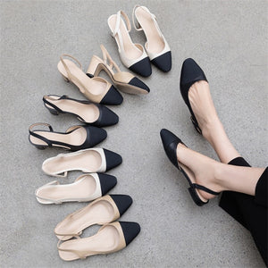 Meotina Low Heels Real Leather Slingbacks Shoes Women Square Toe Pumps Thick Heel Shoes Brand Design Lady Footwear | TageUnlimited