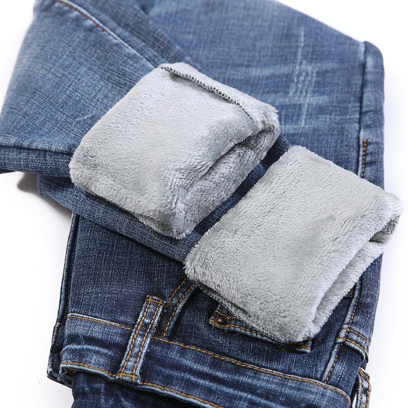 Winter Thick Velvet Women High Waist Skinny Jeans Simple Fleece Warm Slim fit Stretch Ladies Casual Denim Pencil Pants | TageUnlimited