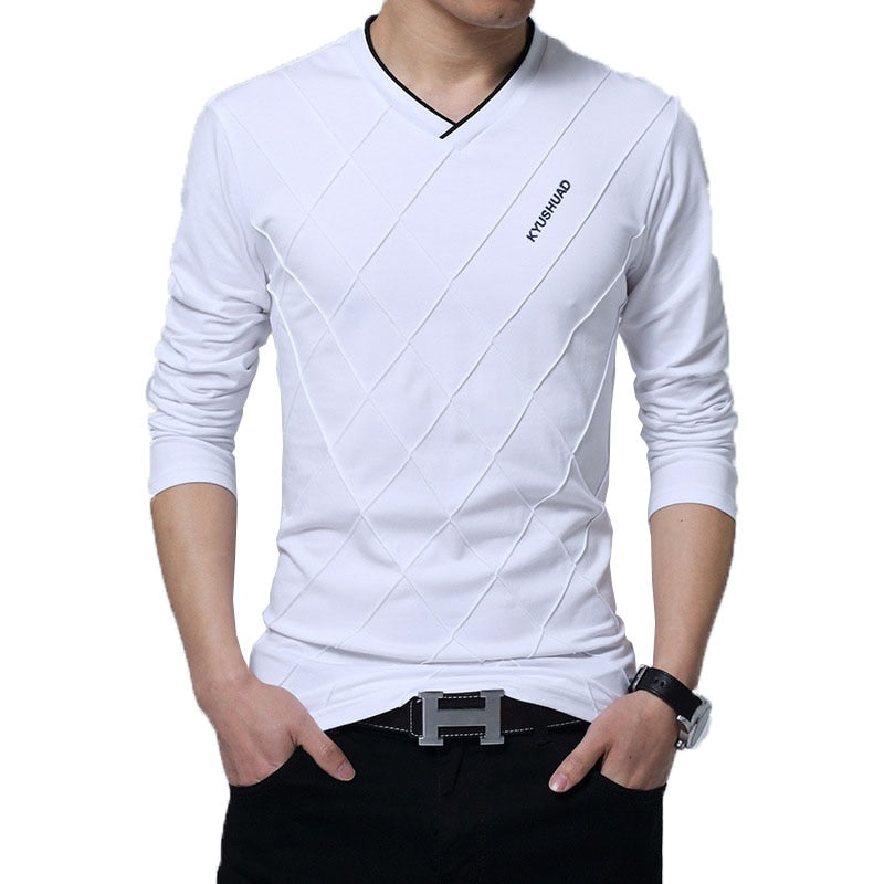 Mens Casual T-shirt Fashion Slim Long Sleeve V Neck Fitness T-shirts Tops Homme Tshirt Boyfriend Gift Harajuku Streetwear | TageUnlimited