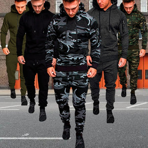 Mens 2 Piece Tracksuit Sweatsuit Jogging Casual Warm Breathable Wicking Fitness Running Sportswear Military Tactical Hoodie+Pant | TageUnlimited