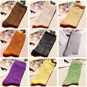 1 pair of gold and silver glitter fashion women's socks summer thin trendy breathable cool socks Korean style personality socks | TageUnlimited