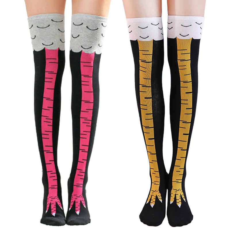 Chicken Paws Feet Socks Women Long Socks Funny Cartoon Cotton Creative Chicken Leg Claw Ladies 3D Print Above Knee High Socks | TageUnlimited