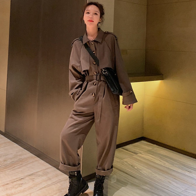 Jumpsuits Women Safari Style Casual Loose Solid Full Length Jump Suits for Women Euro-America Style Simple Girls Jumpsuits | TageUnlimited