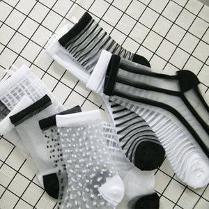 Hipster Harajuku Ankle Ladies Socks Women Fashion Transparent Stripe Short Female Summer Women&#39;s Socks Summer Black White Socks | TageUnlimited
