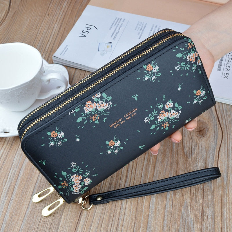 Wristband Phone Purses Women Wallets Splice Female Purse Leather Ladies Long Woman Wallets Big Card Holder Clutch Double Zipper | TageUnlimited