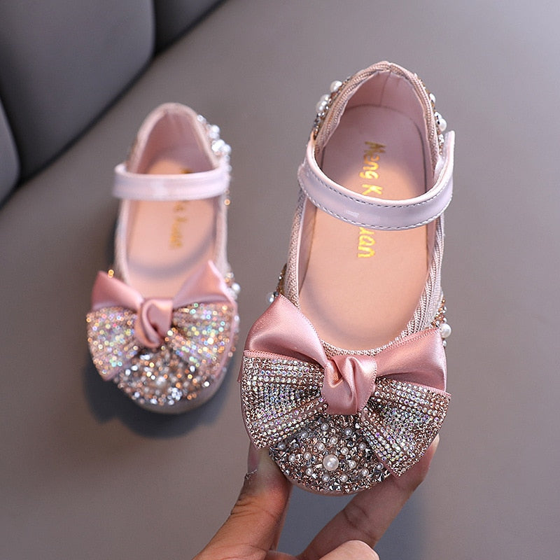 New Children Leather Shoes Rhinestone Bow Princess Girls Party Dance Shoes Baby Student Flats Kids Performance Shoes D785 | TageUnlimited