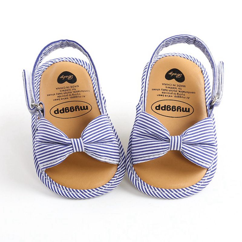 Newborn Toddler Baby Infant Shoes Cute Striped Kids Girl Summer Soft Sole Bow Sandal Shoes 0-18M | TageUnlimited