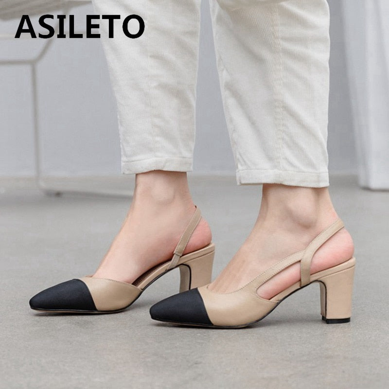 Big Size 45 Women Slingbacks Shoes High Heels Natural Genuine Leather Thick High Heel Cow Leather Mixed Colors Pumps Ladies | TageUnlimited