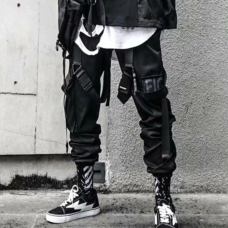 Joggers Cargo Pants for Men Casual Hip Hop Hit Color Pocket Male Trousers Sweatpants Streetwear Ribbons Techwear Pants | 0 | TageUnlimited