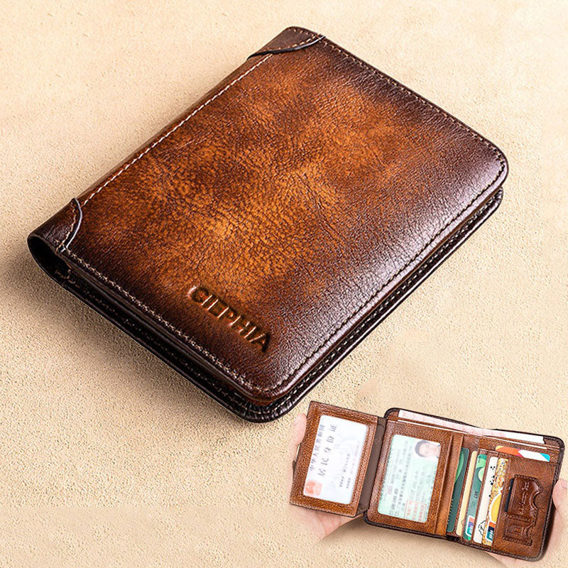 Genuine Leather Rfid Protection Wallets for Men Vintage Thin Short Multi Function ID Credit Card Holder Money Bag | TageUnlimited