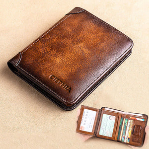 Genuine Leather Rfid Protection Wallets for Men Vintage Thin Short Multi Function ID Credit Card Holder Money Bag | TageUnlimited
