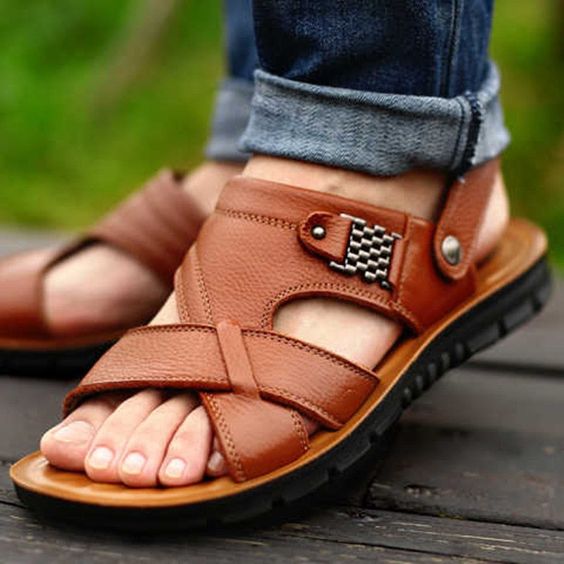 Men Leather Sandals Summer Classic Men Shoes Slippers Soft Sandals Men Roman Comfortable Outdoor Walking Footwear | TageUnlimited