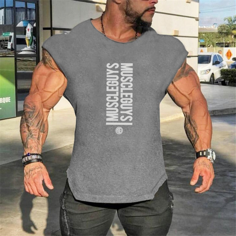 Mens Gym Singlets Sweatshirts sleeveless Vest letters print Bodybuilding Fitness male tank top Shirts Casual Muscle shirt | TageUnlimited