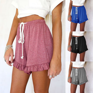 Fashion Ruffle Hem Belted Women Shorts Casual Loose Solid Shorts Cotton Linen Short Pants Women High Waist Summer | TageUnlimited