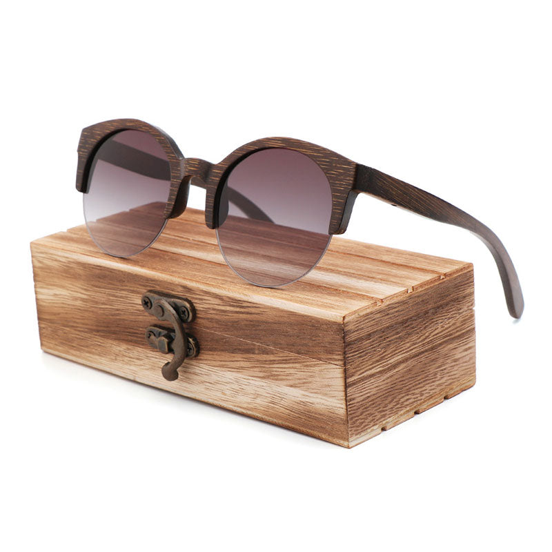 Bamboo Semi-Rimless Sunglasses Women  Fashion Sunglasses Pure Bamboo Men Polarized Shades For Women UV400 Retro Sunglasses | TageUnlimited