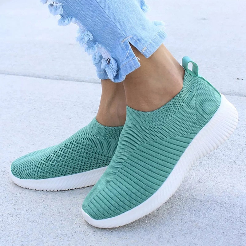 Women Shoes Knitting Sock Sneakers Women Spring Summer Slip On Flat Shoes Women Plus Size Loafers Flats Walking krasovki Famela | TageUnlimited