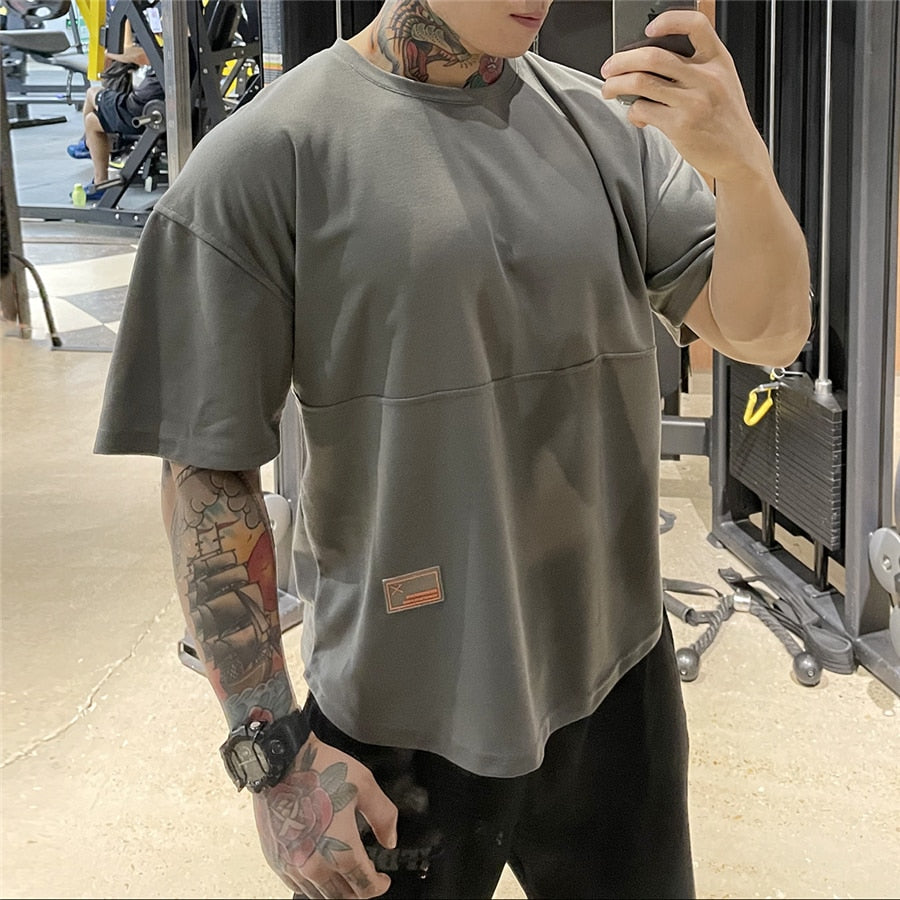 Mens Muscle T Shirt Bodybuilding Fitness Men Tops Cotton Singlets Plus Big Size Tshirt Cotton Mesh Loose Short Sleeve | TageUnlimited