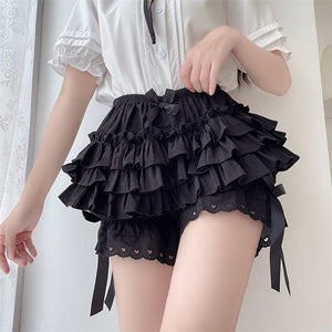 Black White Ruffle Knickers Women Kawaii Pumpkin Panties Cute Lace Bowknot Lolita Safety Shorts Pants Vintage Victorian Bloomers | TageUnlimited