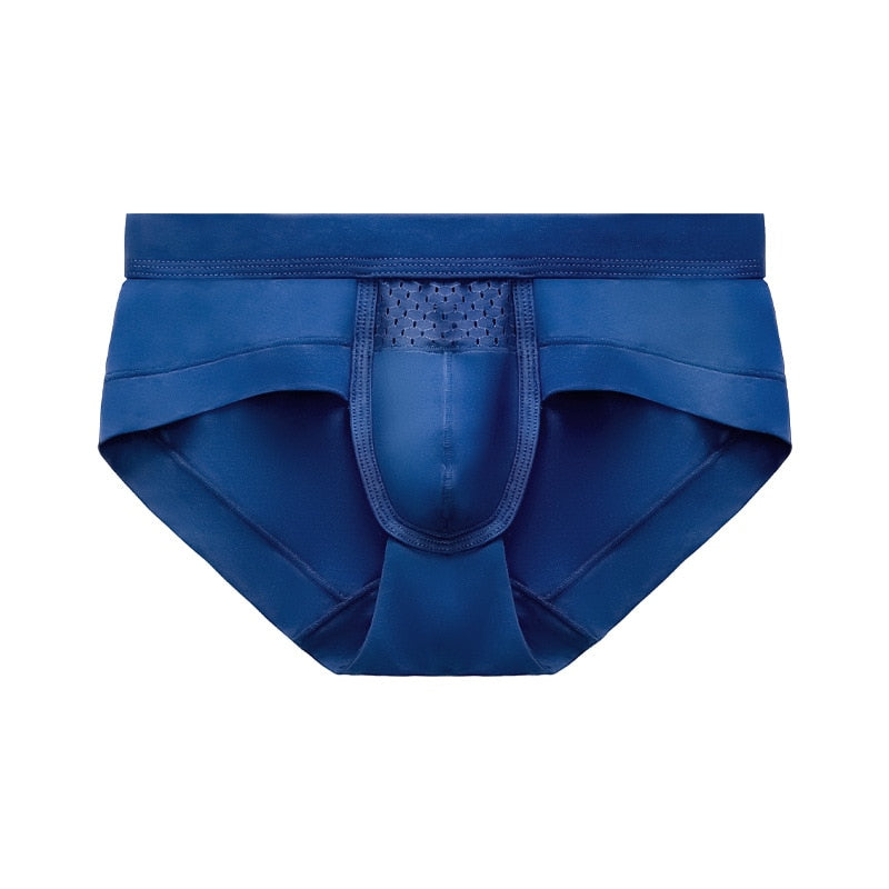 Men Modal Underwear Mid Waist Sexy Ice Wire Mesh Hollow Briefs Solid Color Double Layer Boxer | TageUnlimited