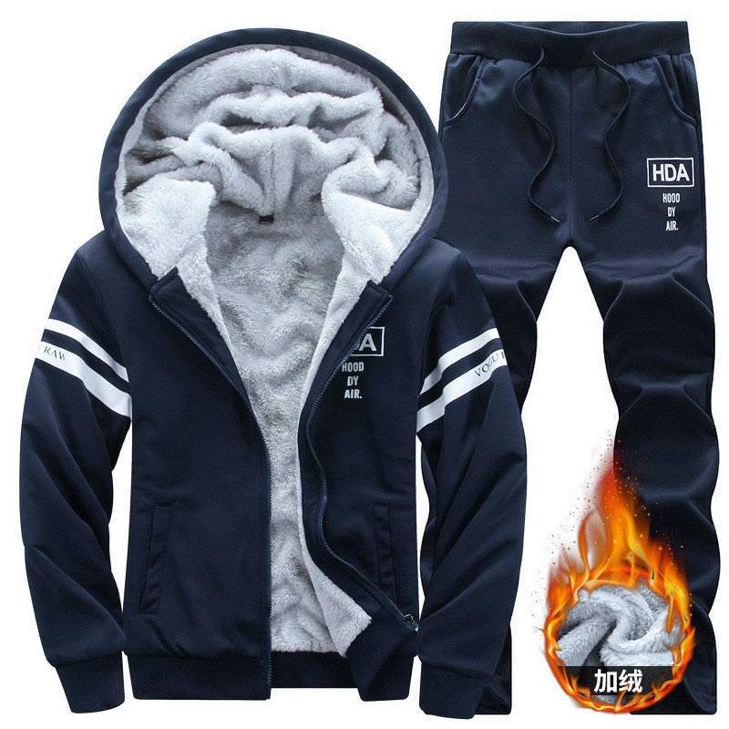 Tracksuit Men Winter Sporting Slim Fit Warm Thickened Sportswear Hooded Sweatsuit Two Piece Running Fitness Men Set | TageUnlimited