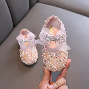 New Children Sequined Leather Shoes Girls Princess Rhinestone Bowknot Single Shoes Fashion Baby Kids Wedding Shoes | TageUnlimited