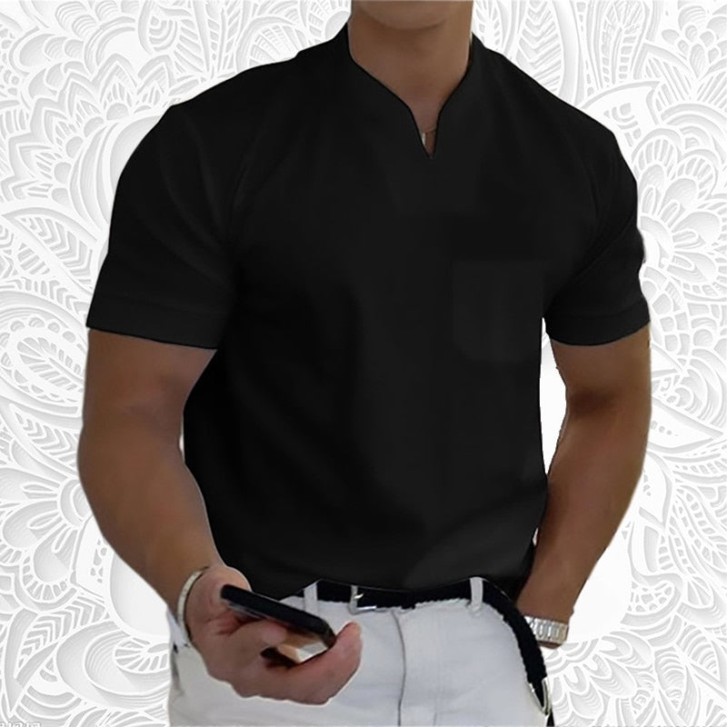 Men's Short-Sleeved Cotton Casual Men's T-shirt V-neck Shirt Male Breathable Polo Shirts S-5XL | TageUnlimited