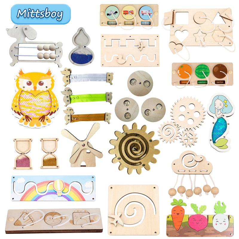 Montessori Busy Board DIY Accessories Early Learning Toy Matching Puzzle Kindergarten Education Hourgla Shoe Maze brain game Toy | TageUnlimited