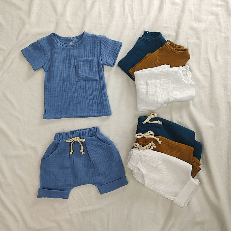 Organic Cotton Baby Clothes Set Summer Casual Tops Shorts For Boys Girls Set Unisex Toddlers 2 Pieces Kids Baby Outifs Clothing | 0 | TageUnlimited