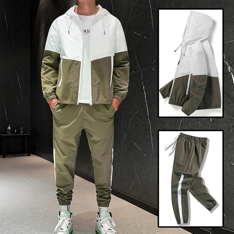 New Hip-hop Suit Male Set Track Suits Sweatsuit Man Tracksuit Mens Sets Pant Zipper Pockets Outwear 2PC Jacket+Pants Sets | TageUnlimited