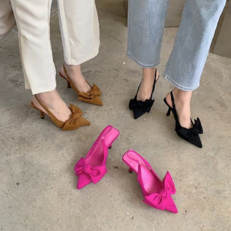 Summer Brand Women Slingback Sandals Shoes Fashion Bow-knot Pointed Toe Slip on Ladies Elegant Dress Pumps Shoes | TageUnlimited