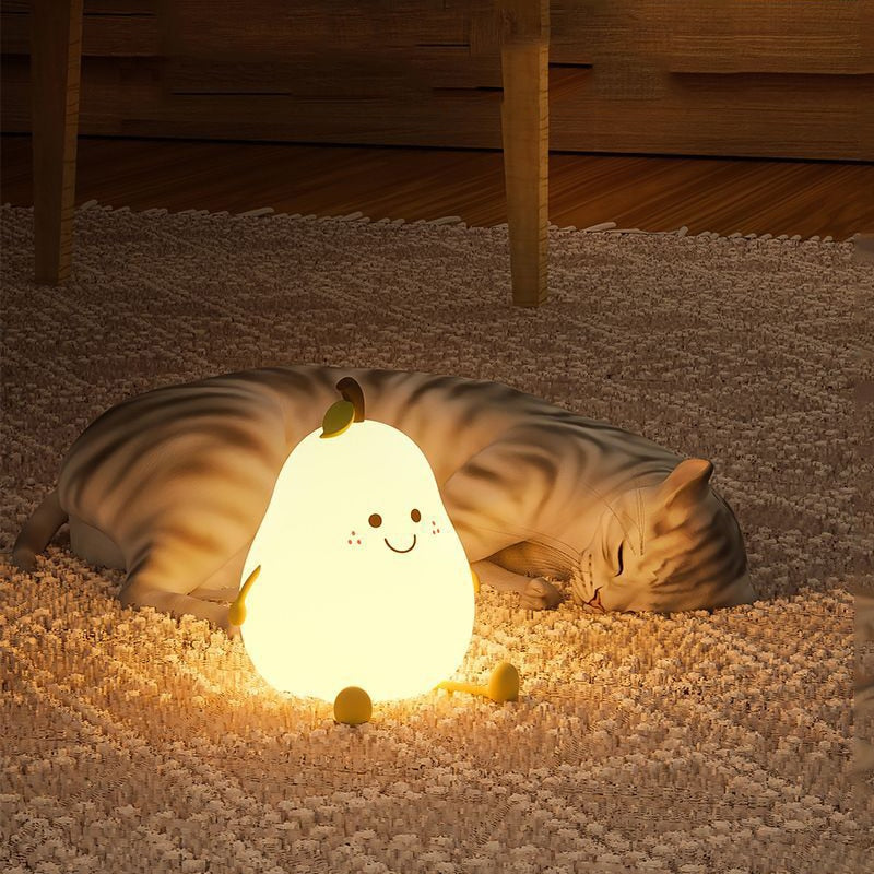 LED Pear Fruit Night Light USB Rechargeable Dimming Touch Silicone Table Lamp Bedroom Bedside Decoration Couple Gift Boby Light | TageUnlimited