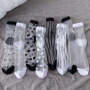 Sexy Lace Women Socks Summer Ultra-thin Transparent Mesh Fishnet Short Socks Harajuku Casual Breathable Black White Crew Socks | TageUnlimited