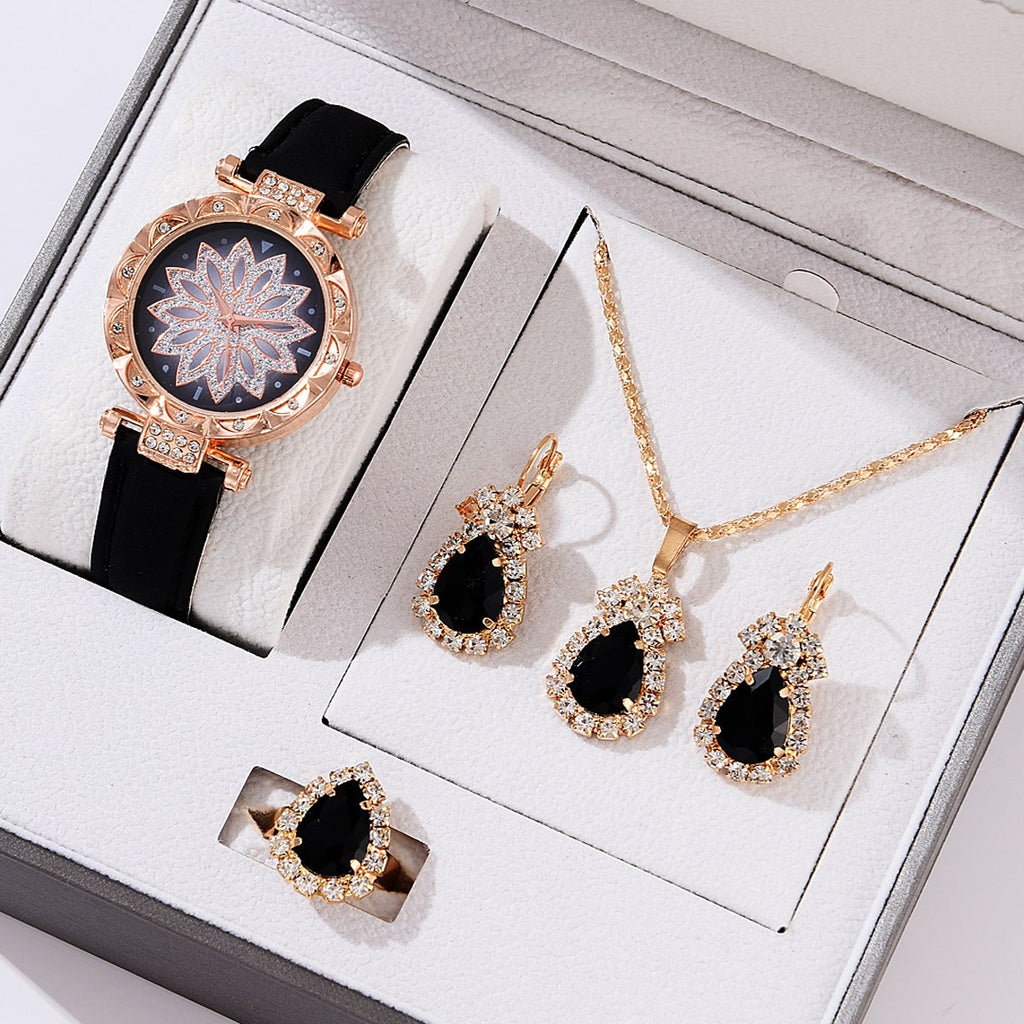 5pcs Set Watches Women Leather Band Ladies Watch Simple Casual Women Analog WristWatch Bracelet Gift | TageUnlimited