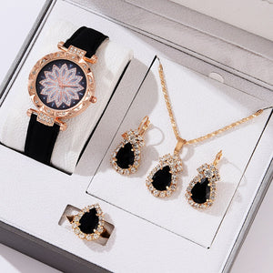 5pcs Set Watches Women Leather Band Ladies Watch Simple Casual Women Analog WristWatch Bracelet Gift | TageUnlimited